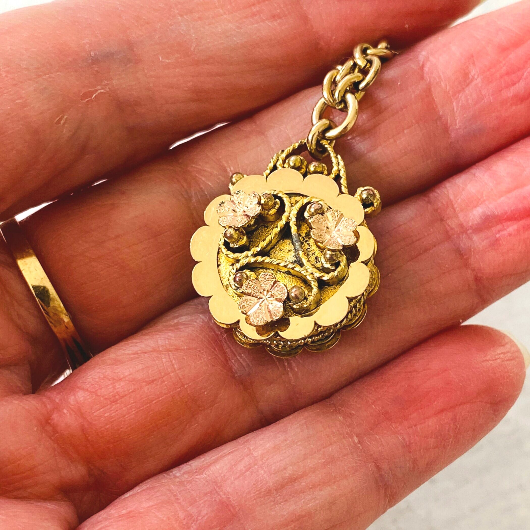 Victorian Gold Filled Pocket Watch Chain with Layered Fob