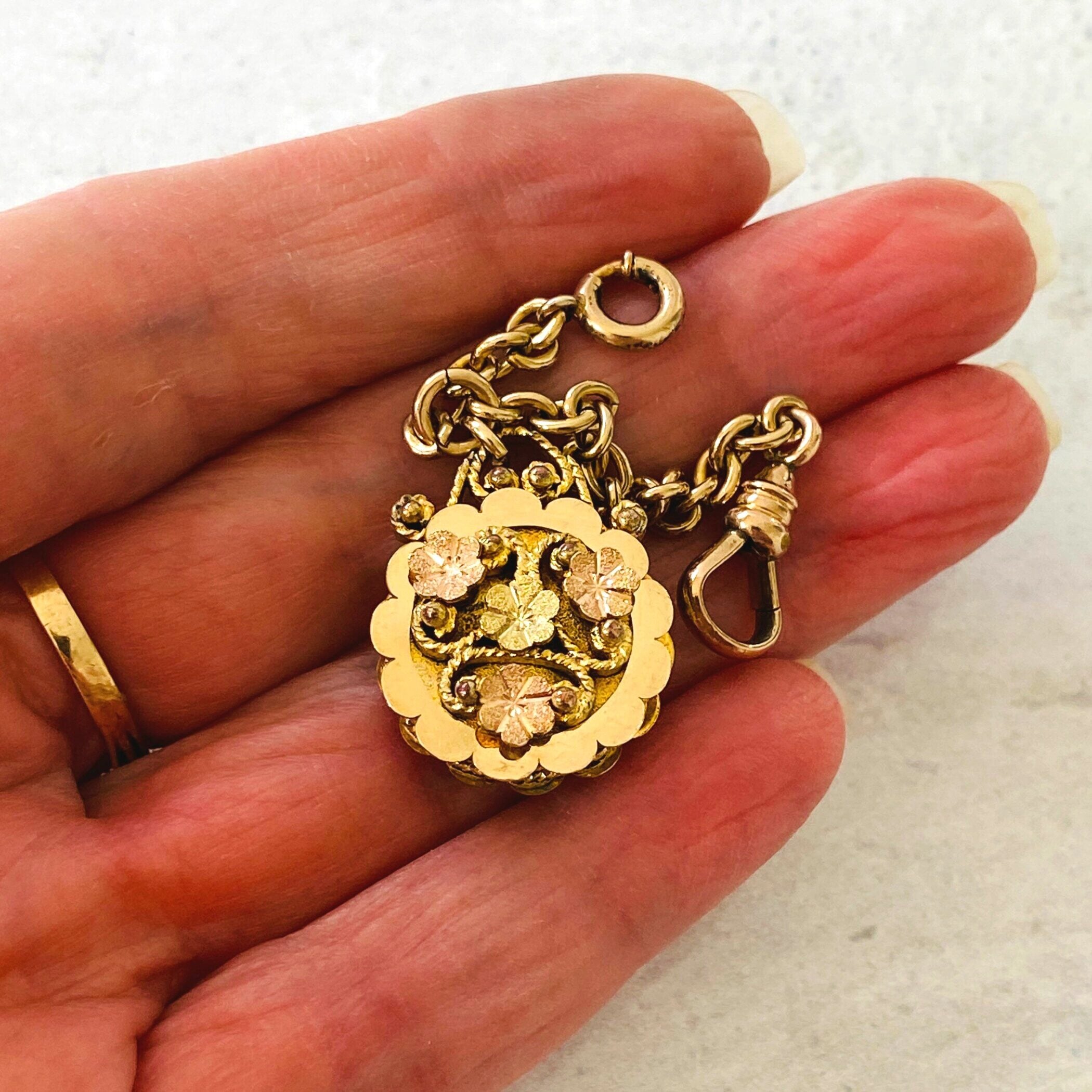 Victorian Gold Filled Pocket Watch Chain with Layered Fob