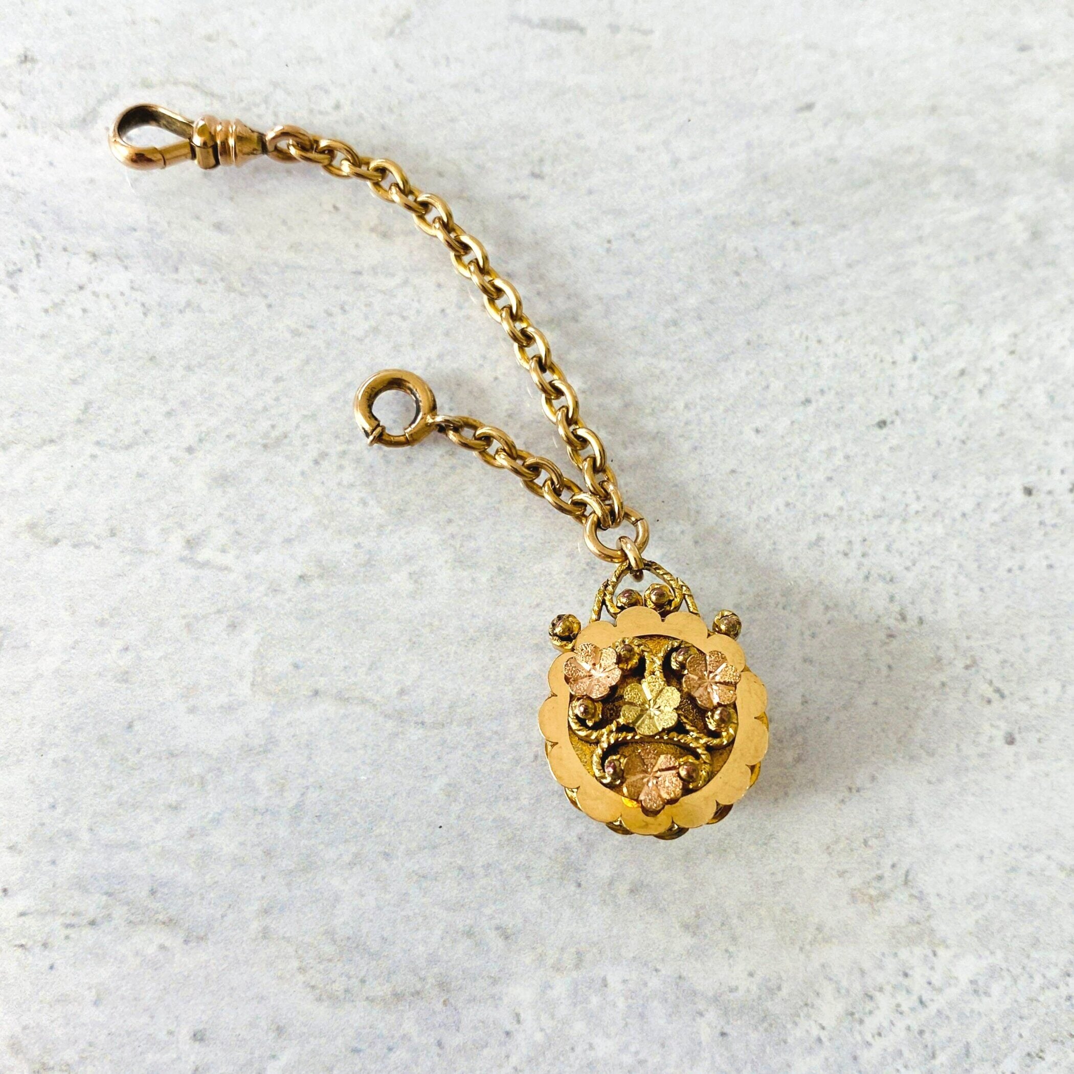Victorian Gold Filled Pocket Watch Chain with Layered Fob