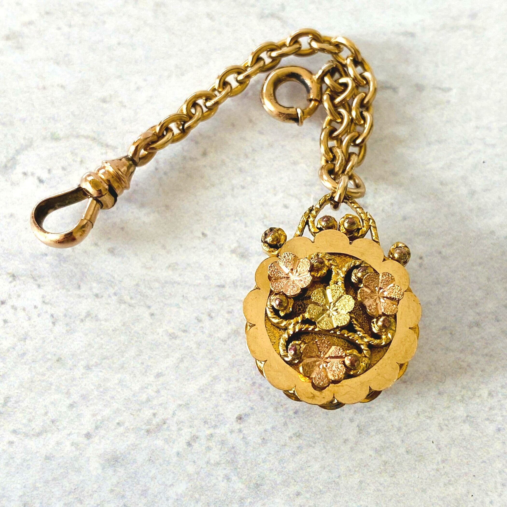 Victorian Gold Filled Pocket Watch Chain with Layered Fob