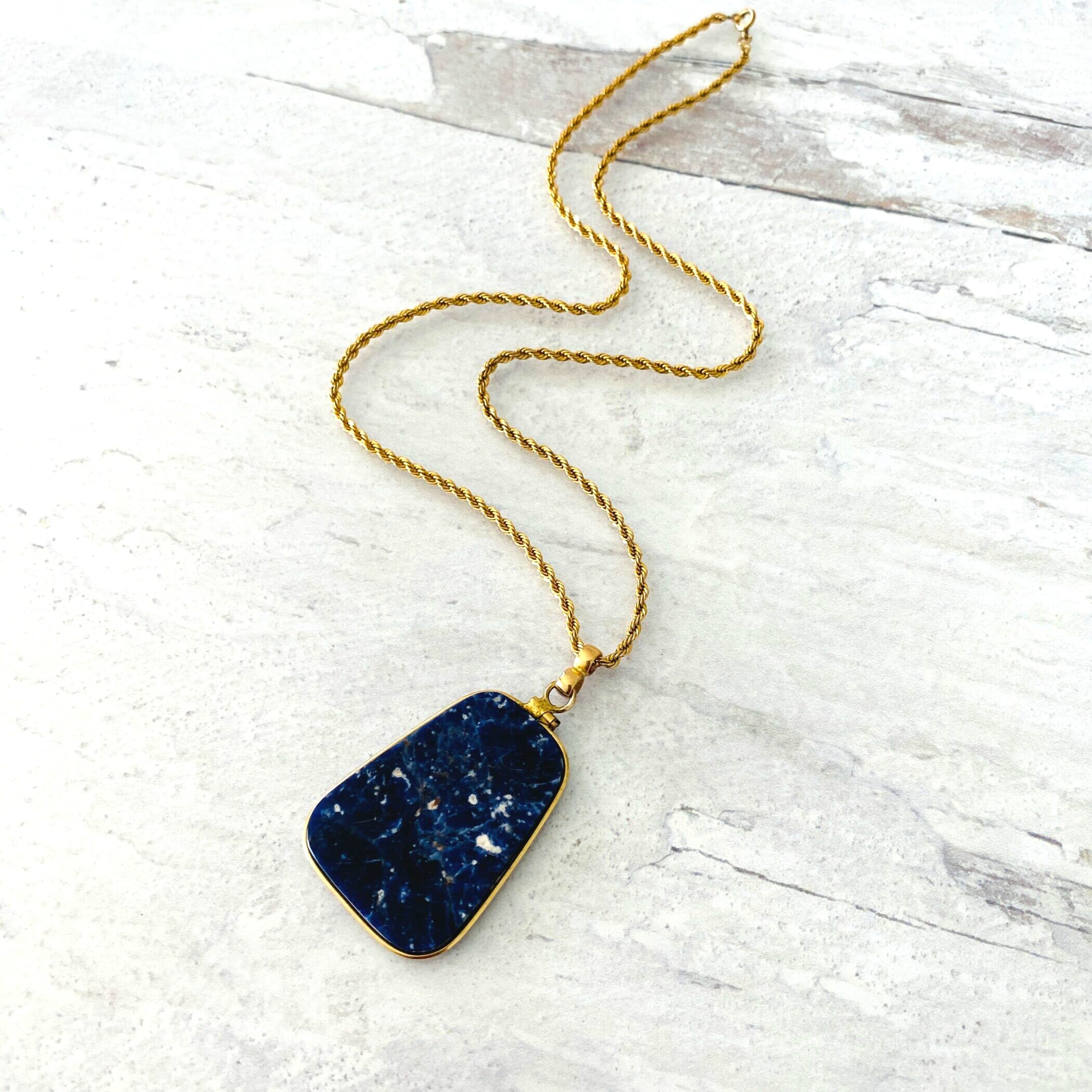 Large Sodalite Slice Gold Filled Pendant Necklace