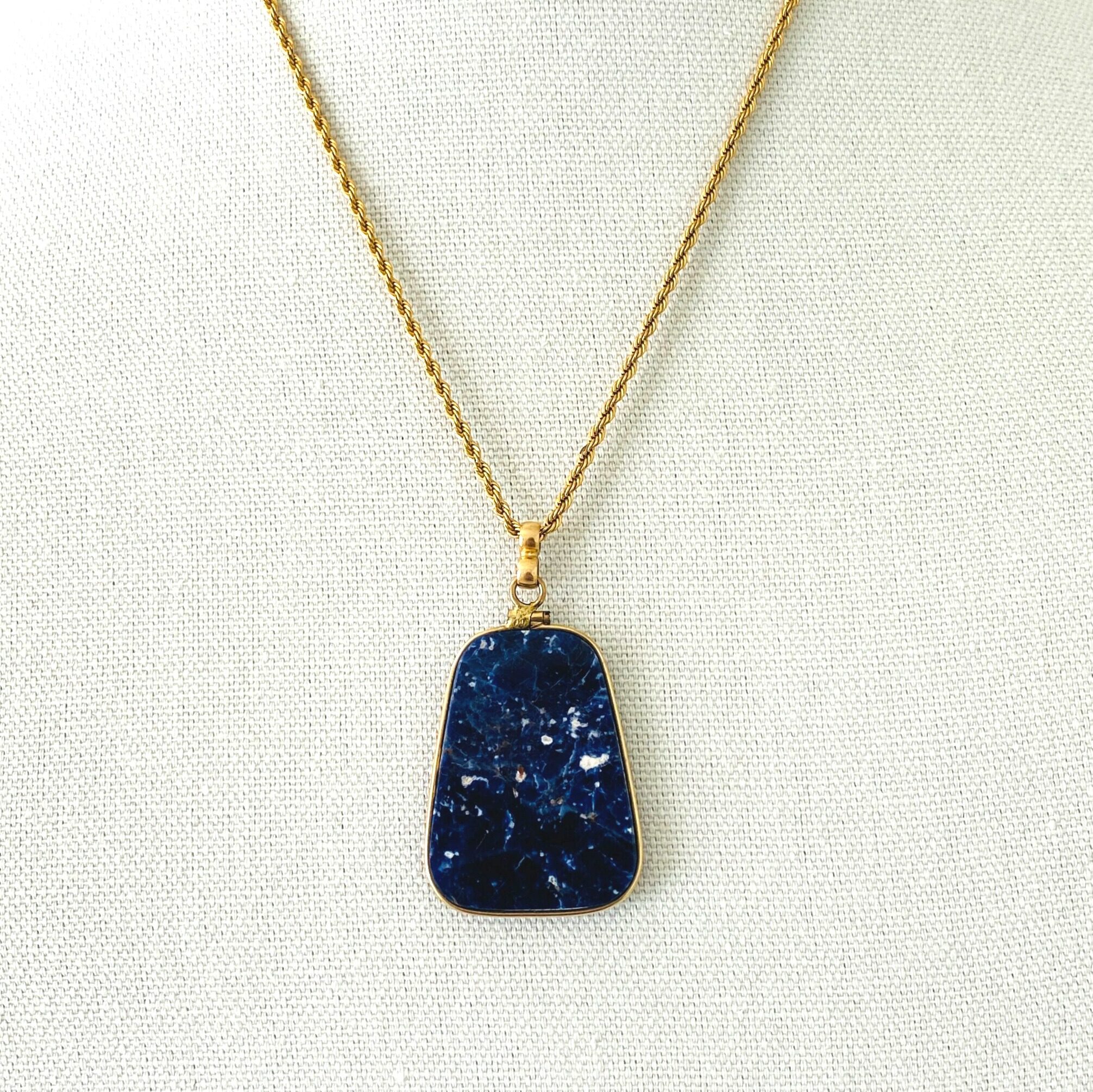 Large Sodalite Slice Gold Filled Pendant Necklace