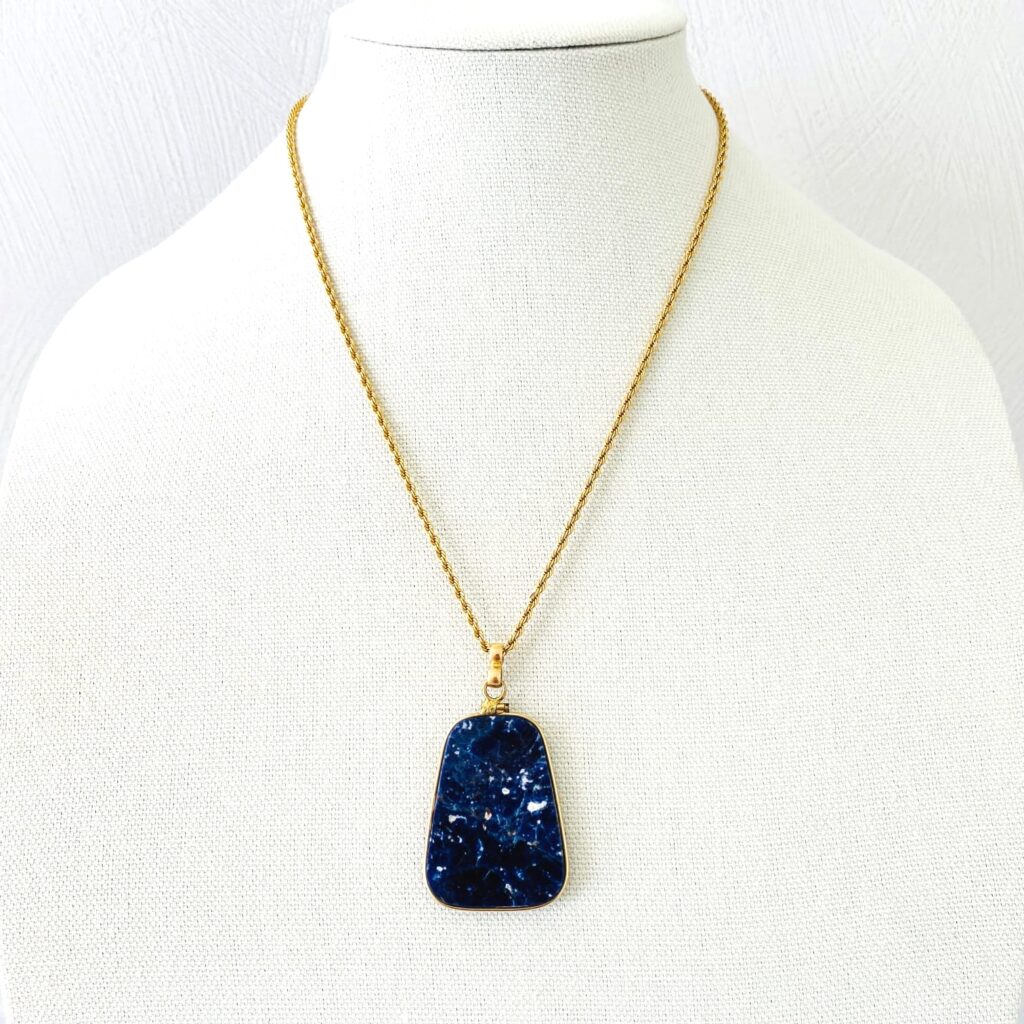 Large Sodalite Slice Gold Filled Pendant Necklace