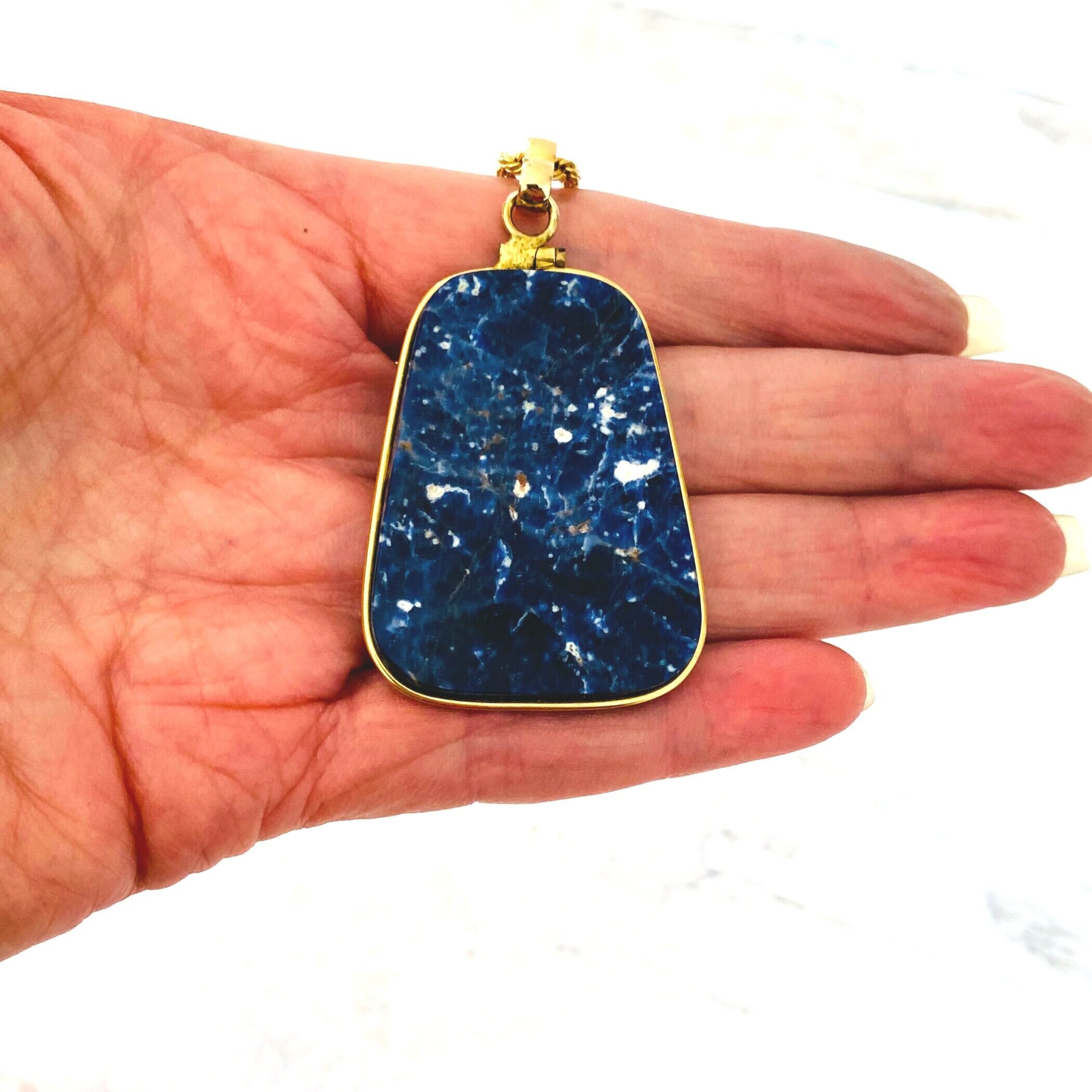 Large Sodalite Slice Gold Filled Pendant Necklace