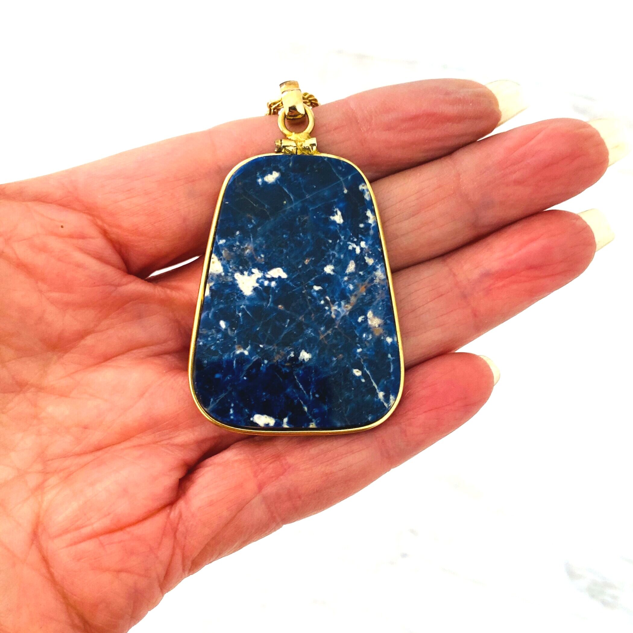 Large Sodalite Slice Gold Filled Pendant Necklace