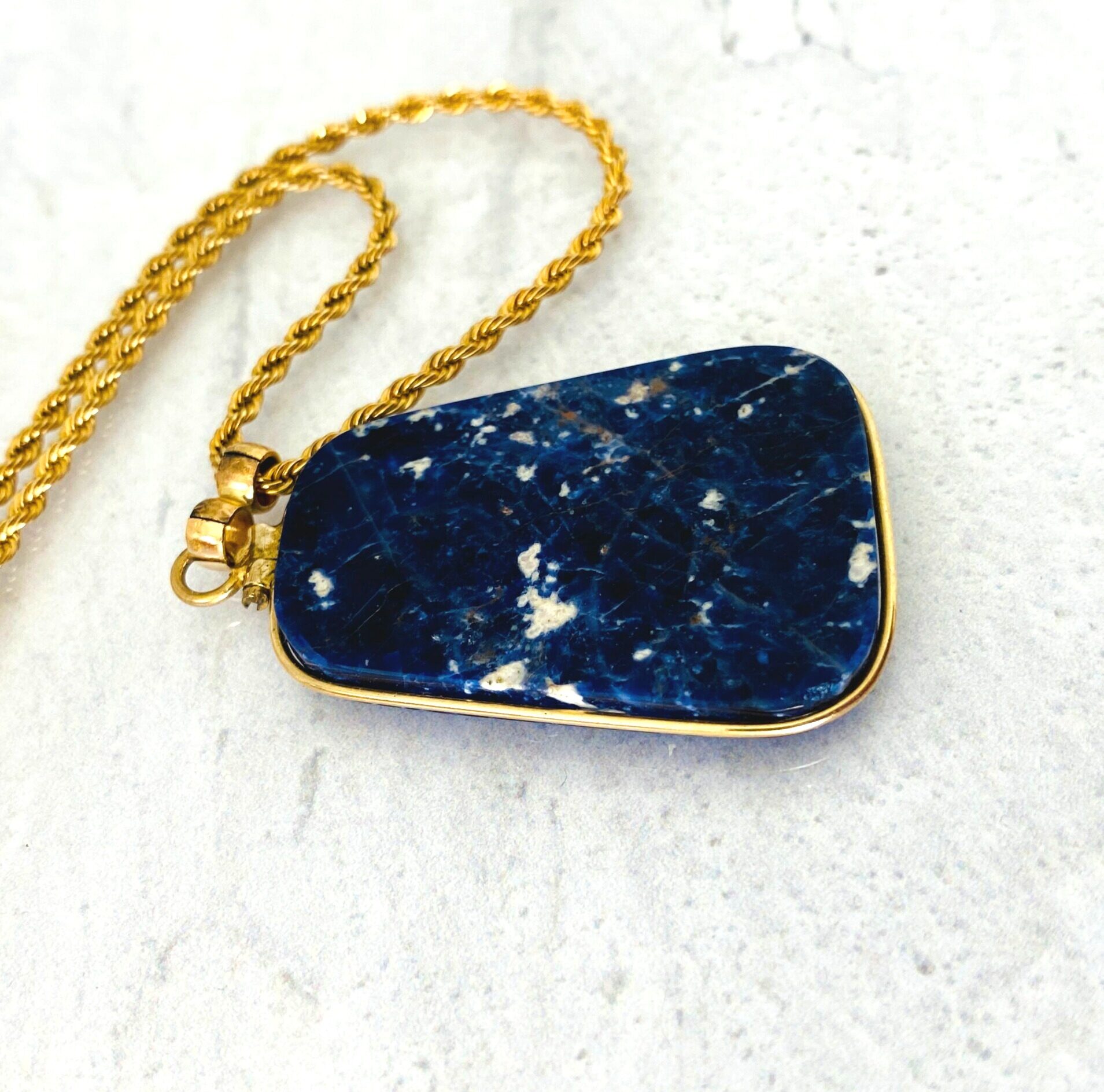 Large Sodalite Slice Gold Filled Pendant Necklace