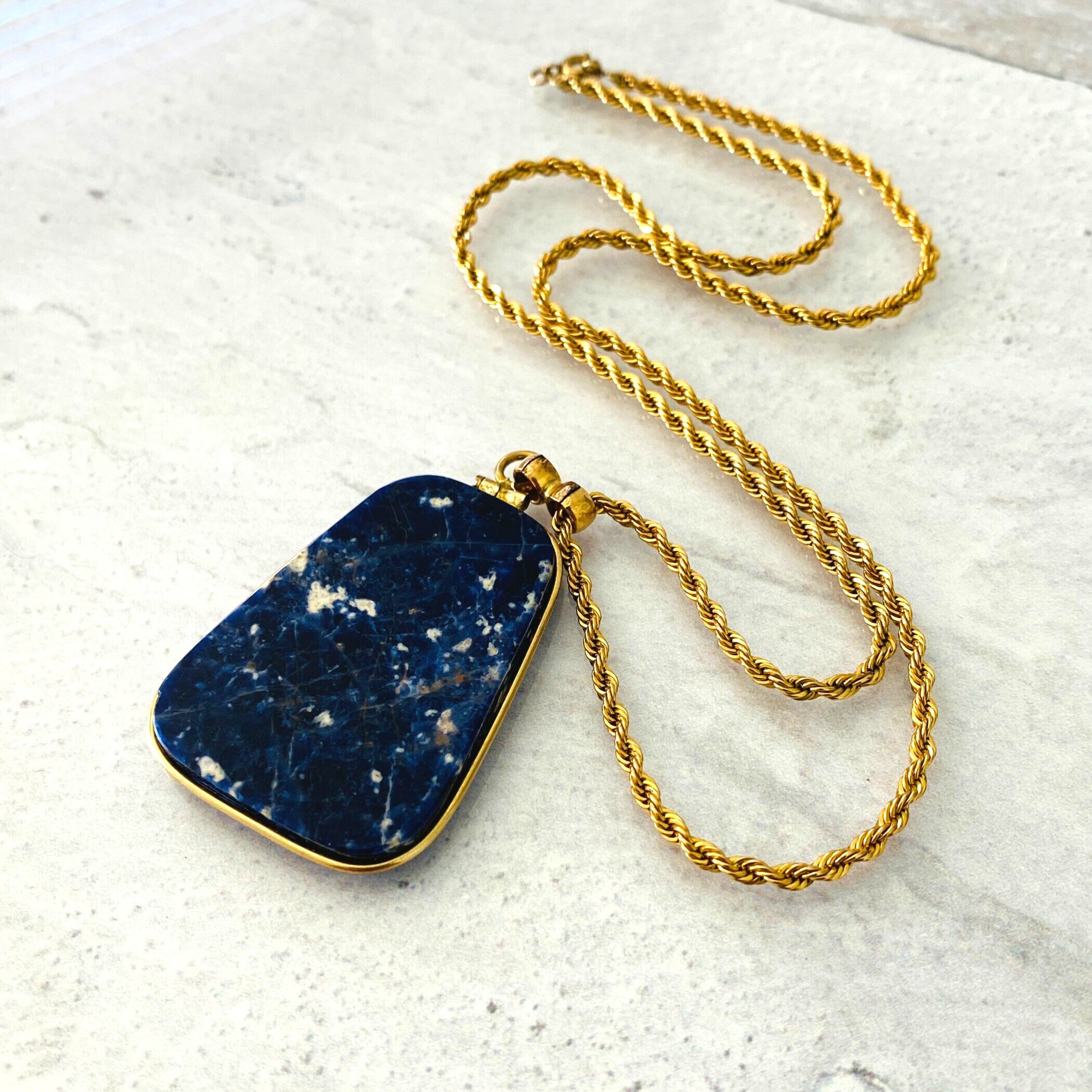 Large Sodalite Slice Gold Filled Pendant Necklace