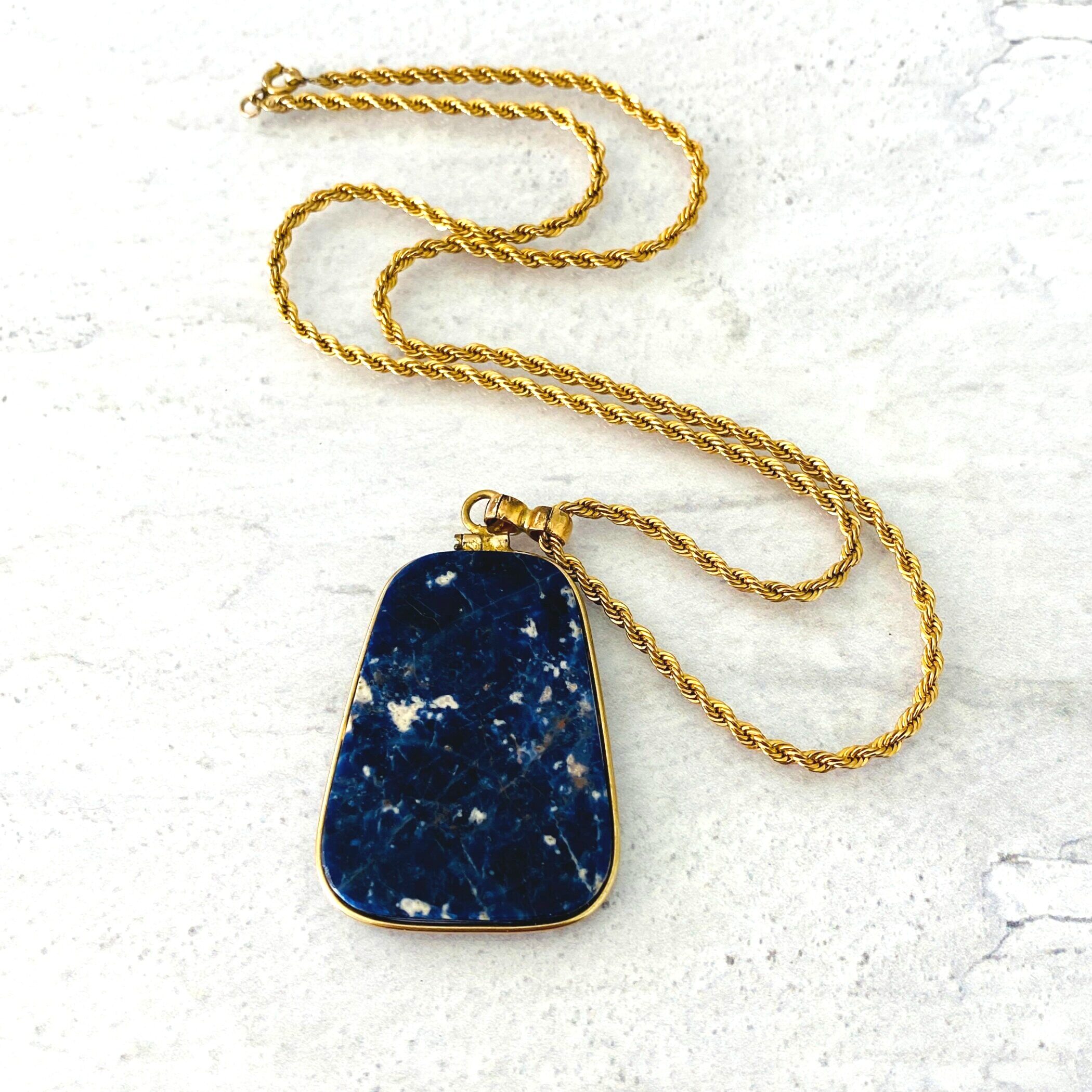 Large Sodalite Slice Gold Filled Pendant Necklace