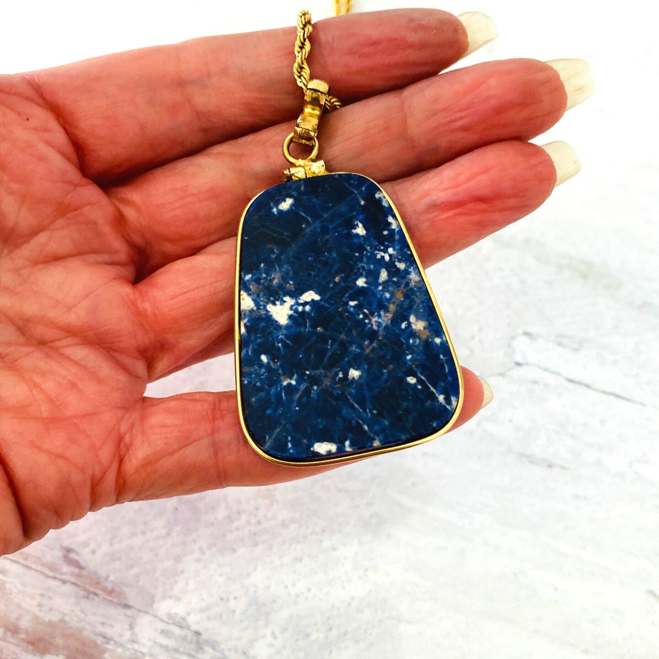 Large Sodalite Slice Gold Filled Pendant Necklace