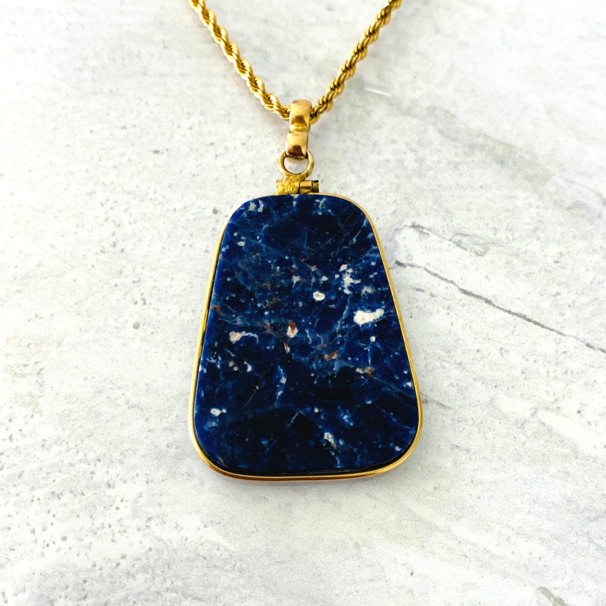 Large Sodalite Slice Gold Filled Pendant Necklace