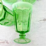Mosser Green Opalescent Cherry and Cable Stemmed Drinking Glasses