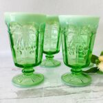 Mosser Green Opalescent Cherry and Cable Stemmed Drinking Glasses