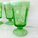 Mosser Green Opalescent Cherry and Cable Stemmed Drinking Glasses