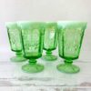 Mosser Green Opalescent Cherry and Cable Stemmed Drinking Glasses