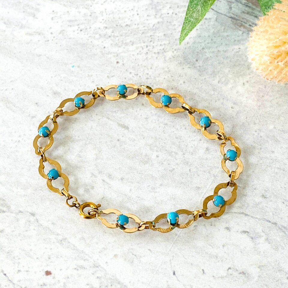 Turquoise Fancy Link Gold Chain Bracelet