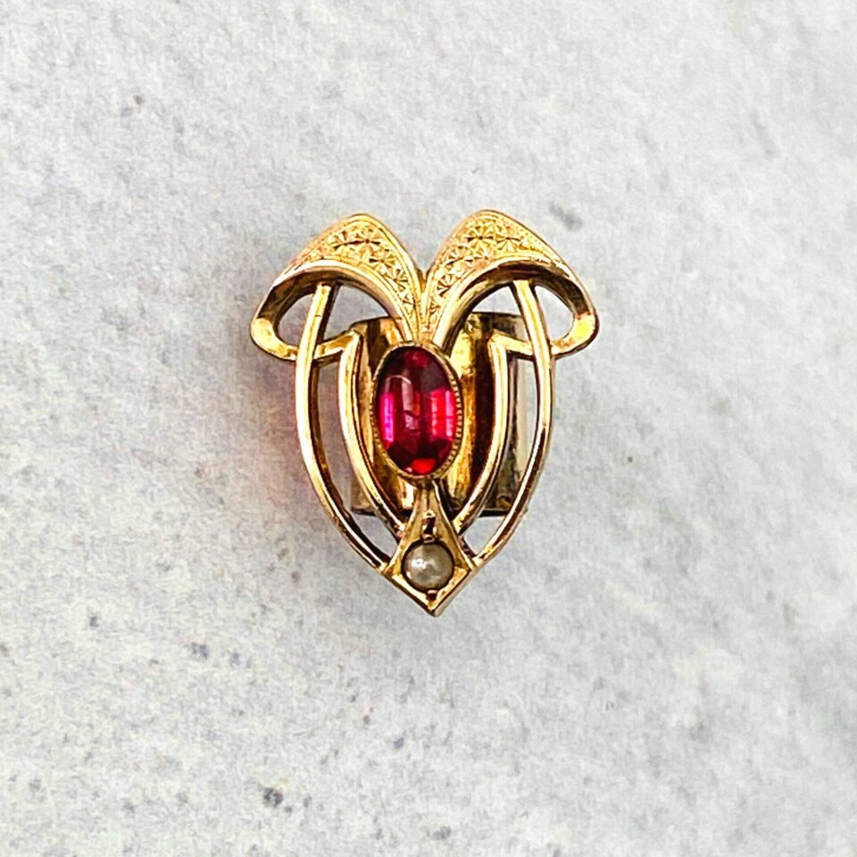 Antique Art Nouveau Garnet Gold Large Slide Pendant