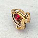 Antique Art Nouveau Garnet Gold Large Slide Pendant