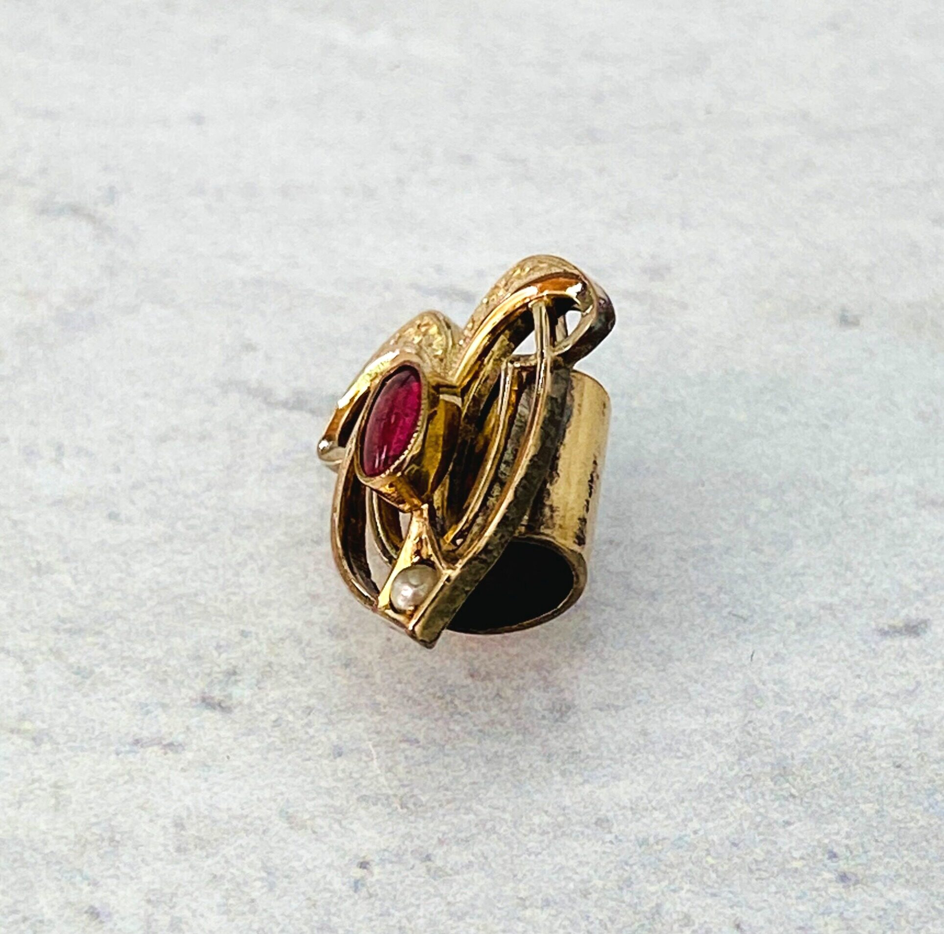 Antique Art Nouveau Garnet Gold Large Slide Pendant