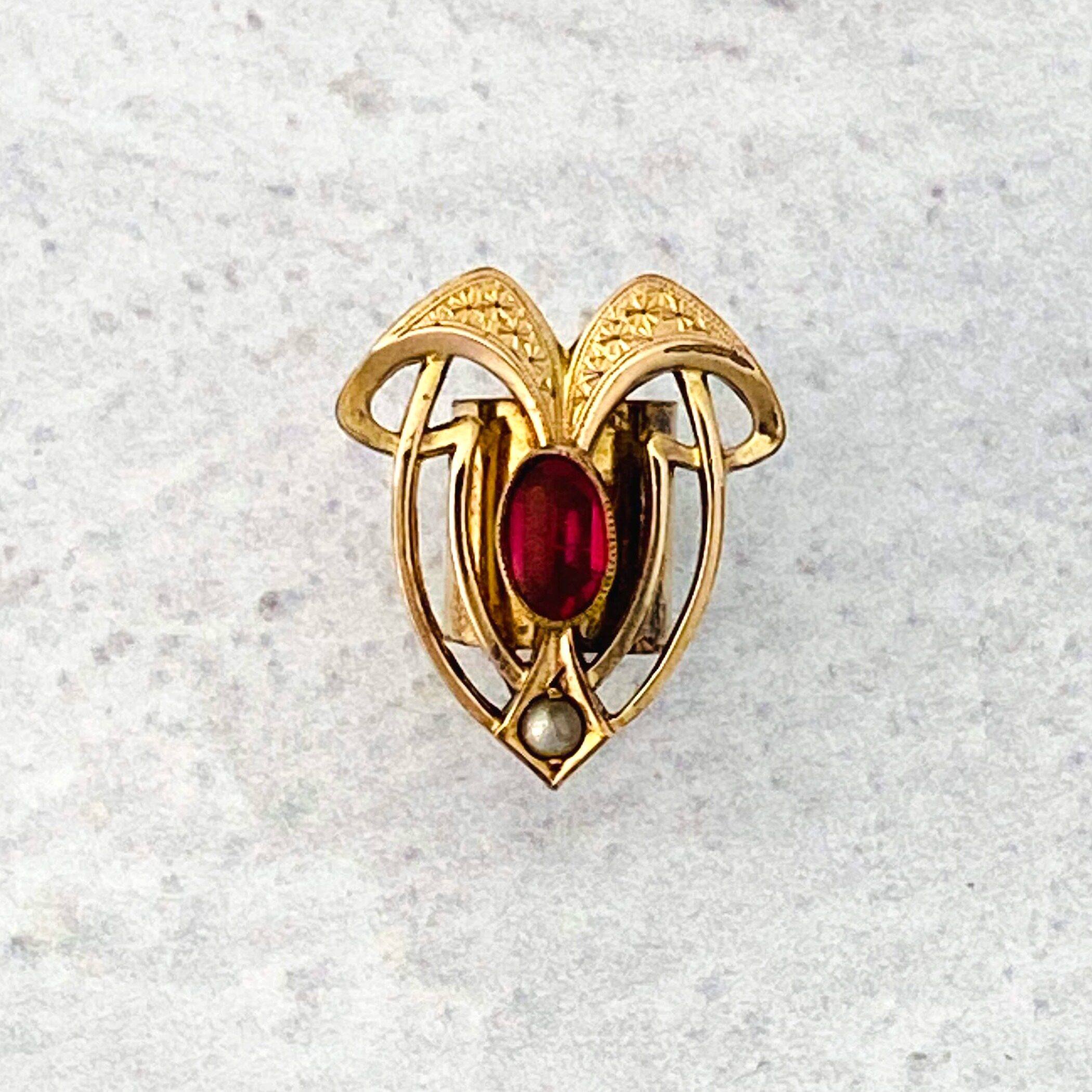 Antique Art Nouveau Garnet Gold Large Slide Pendant