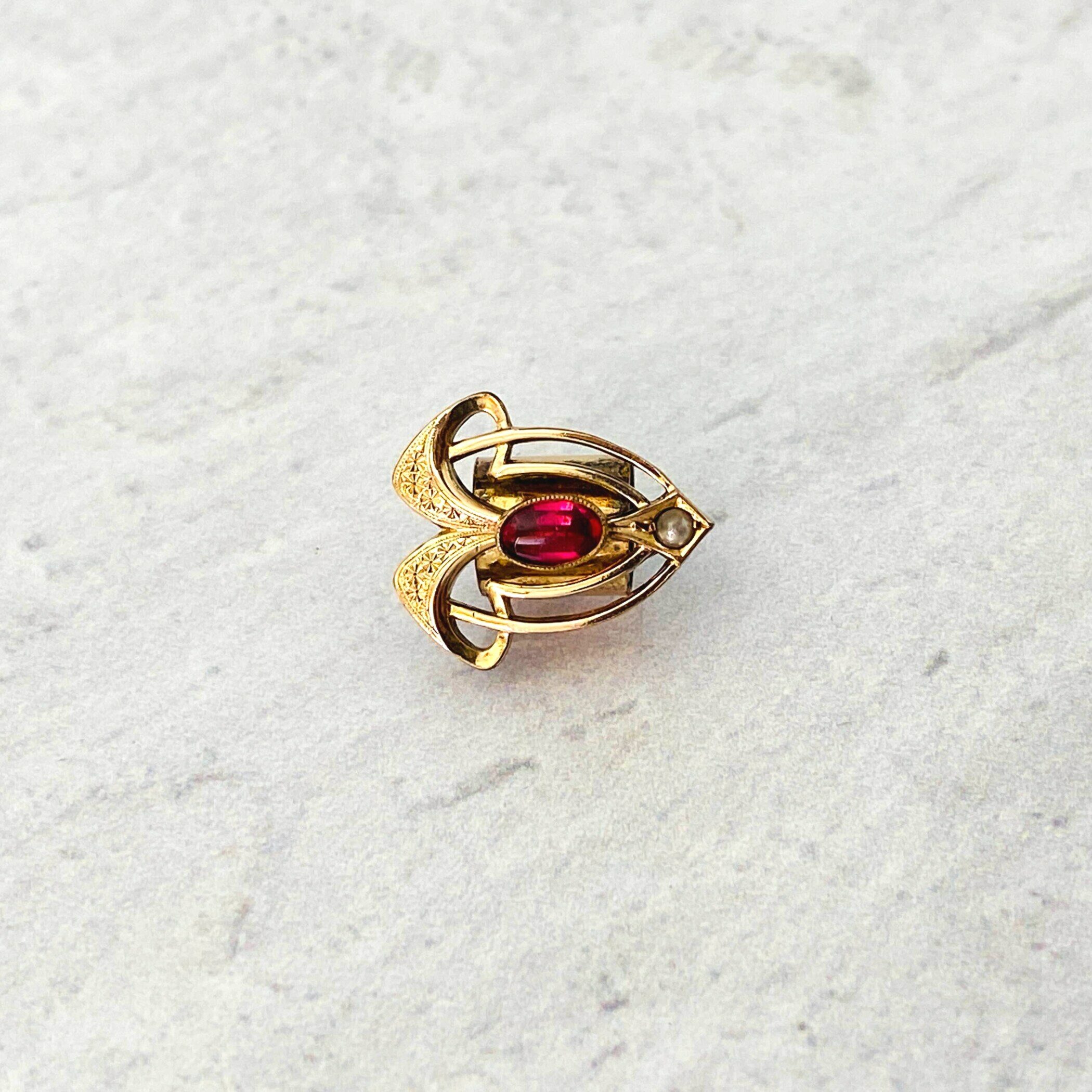 Antique Art Nouveau Garnet Gold Large Slide Pendant