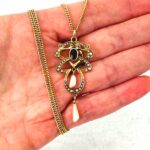 Antique Art Nouveau Lavalier Necklace - Gold, Garnet, and Natural Pearls