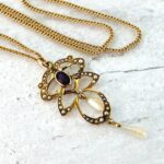 Antique Art Nouveau Lavalier Necklace - Gold, Garnet, and Natural Pearls
