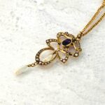 Antique Art Nouveau Lavalier Necklace - Gold, Garnet, and Natural Pearls