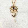 Antique Art Nouveau Lavalier Necklace - Gold, Garnet, and Natural Pearls
