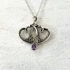 Double Heart Amethyst Celtic Pendant Necklace in Sterling Silver