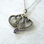 Double Heart Amethyst Celtic Pendant Necklace in Sterling Silver