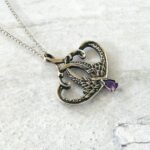 Double Heart Amethyst Celtic Pendant Necklace in Sterling Silver