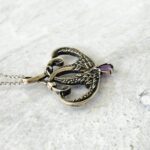 Double Heart Amethyst Celtic Pendant Necklace in Sterling Silver