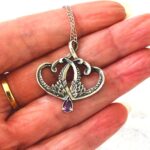 Double Heart Amethyst Celtic Pendant Necklace in Sterling Silver
