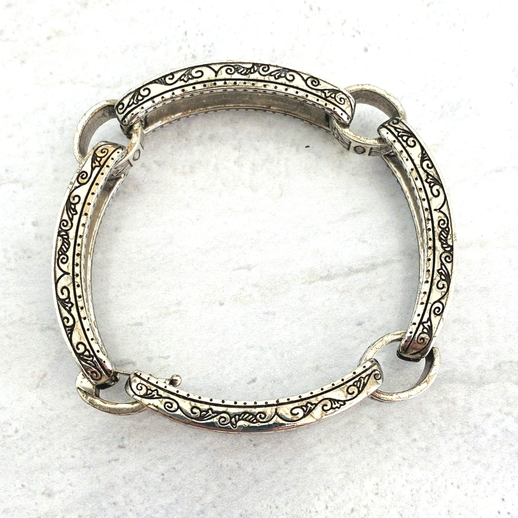 Large Engraved Links Silver Plate Bracelet