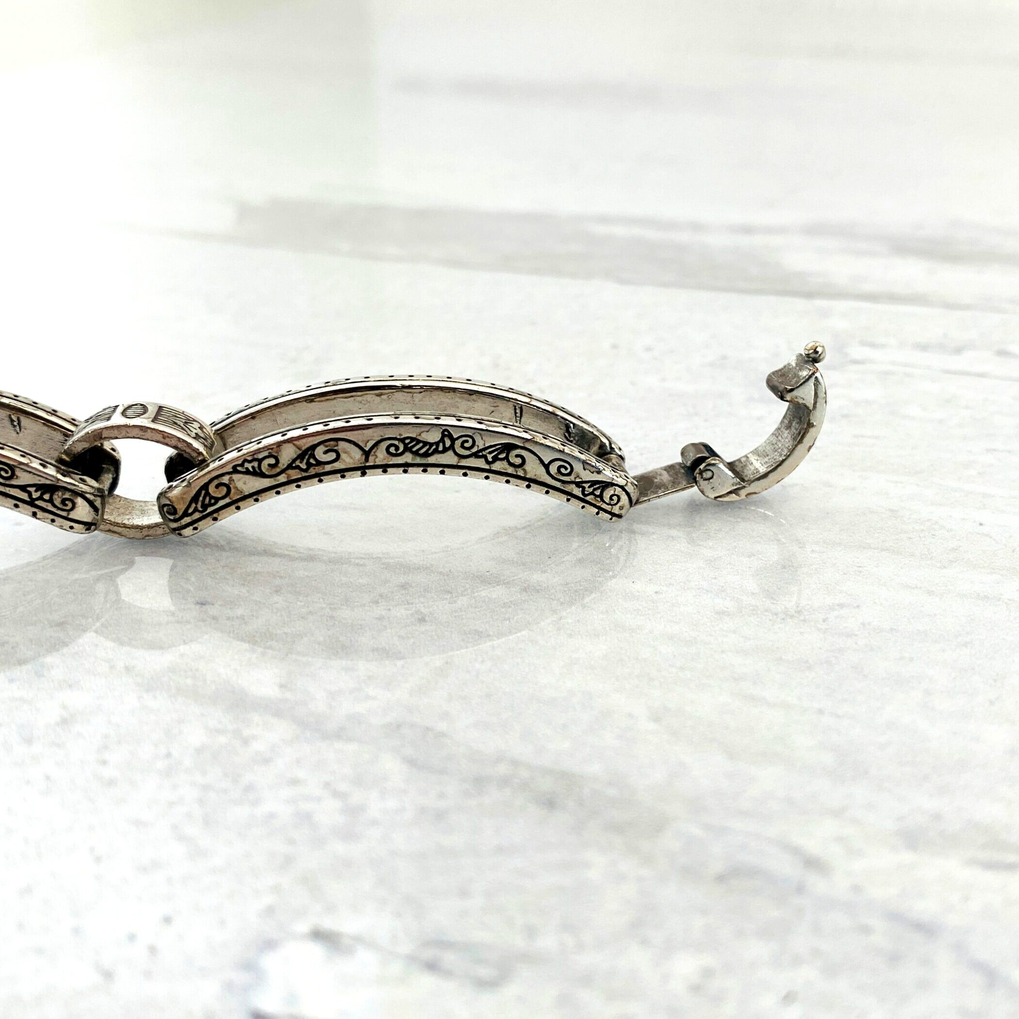 Large Engraved Links Silver Plate Bracelet