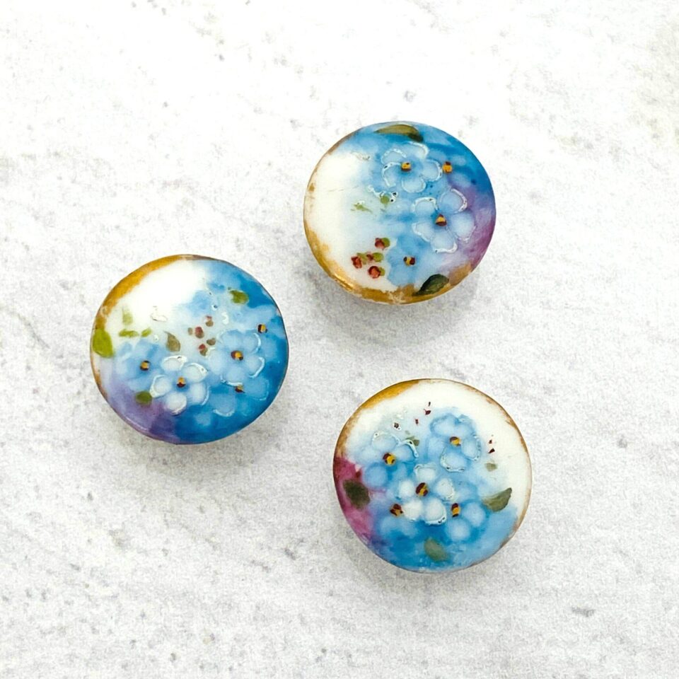 Set of Three Antique Hand Painted Porcelain Buttons