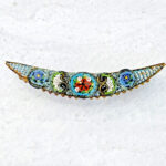Micro Mosaic Crescent Moon Brooch Signed FAP Italy
