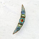 Micro Mosaic Crescent Moon Brooch Signed FAP Italy