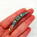 Micro Mosaic Crescent Moon Brooch Signed FAP Italy