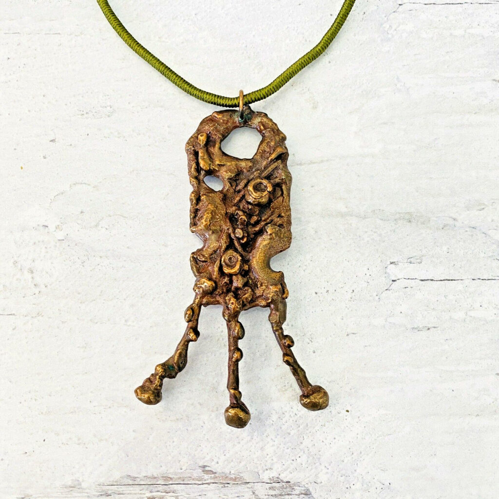 Vintage Massive Size Modernist Brutalist Bronze Copper Brass Pendant Necklace