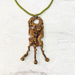 Vintage Massive Size Modernist Brutalist Bronze Copper Brass Pendant Necklace