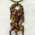 Vintage Massive Size Modernist Brutalist Bronze Copper Brass Pendant Necklace
