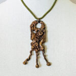 Vintage Massive Size Modernist Brutalist Bronze Copper Brass Pendant Necklace
