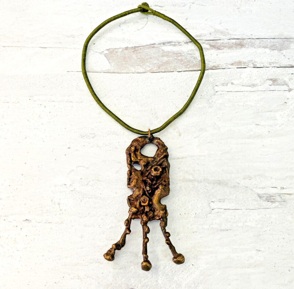 Modernist Brutalist Bronze Copper Brass Pendant