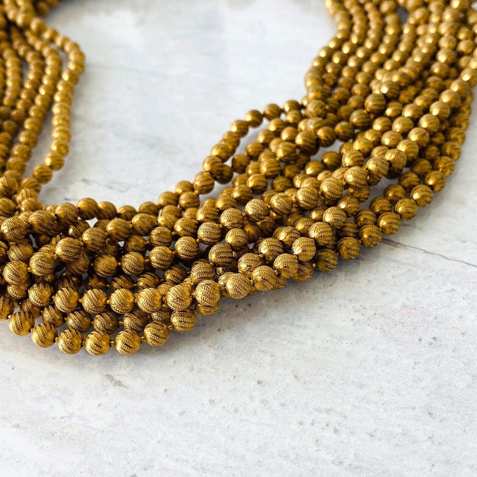 Vintage 12 Strand Textured Ball Chain Torsade Necklace - Gilded Metal
