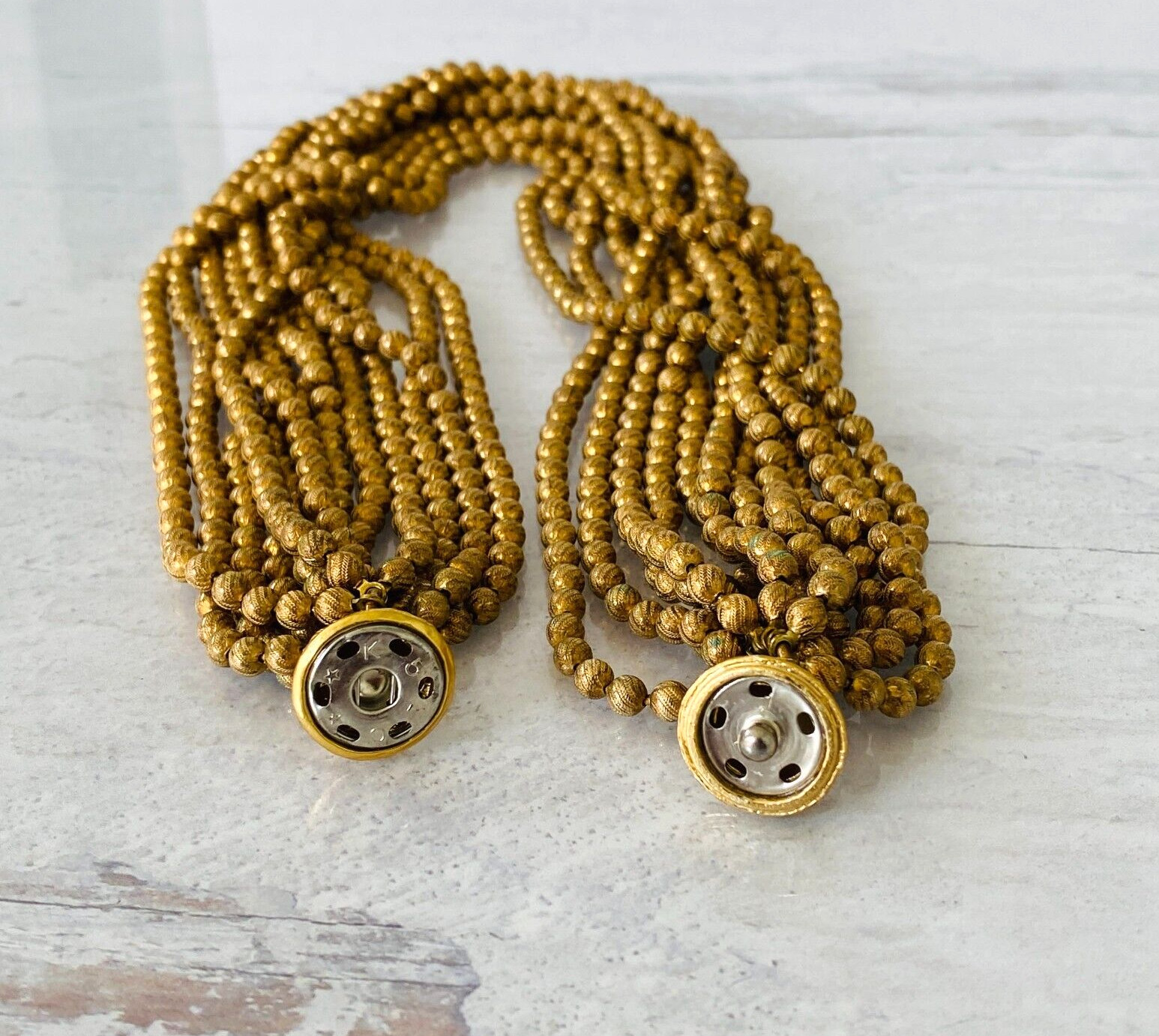 Vintage 12 Strand Textured Ball Chain Torsade Necklace - Gilded Metal