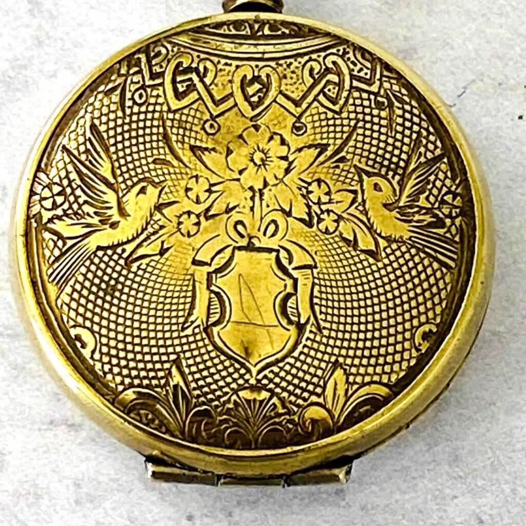 Victorian Hand Engraved Birds Pinchbeck Gold Pocket Watch Locket