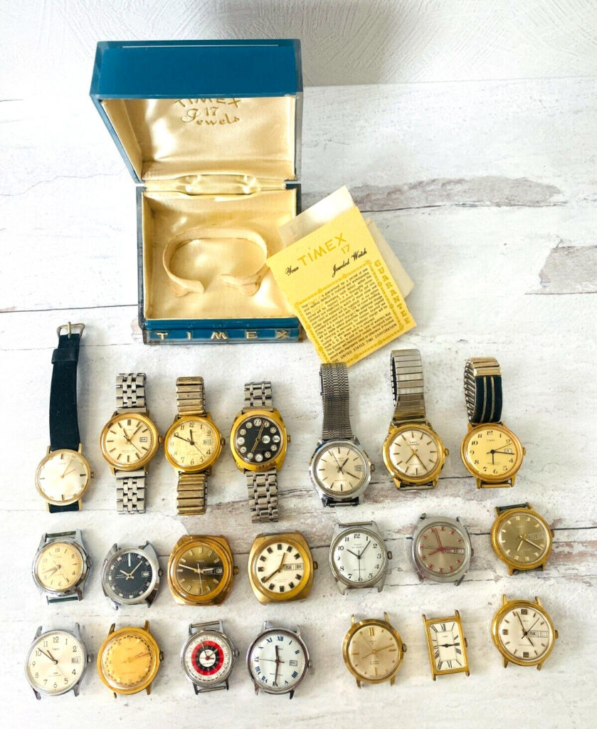 Vintage Men's Timex Watch Lot 21 pcs 6 Auto 15 Manuals + Gift Box Repair Restore