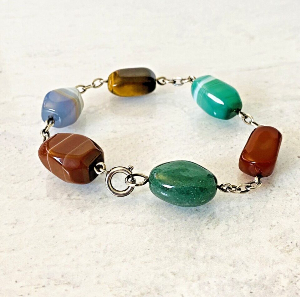 Modernist Sterling Silver Chunky Stone Pebbles Bracelet