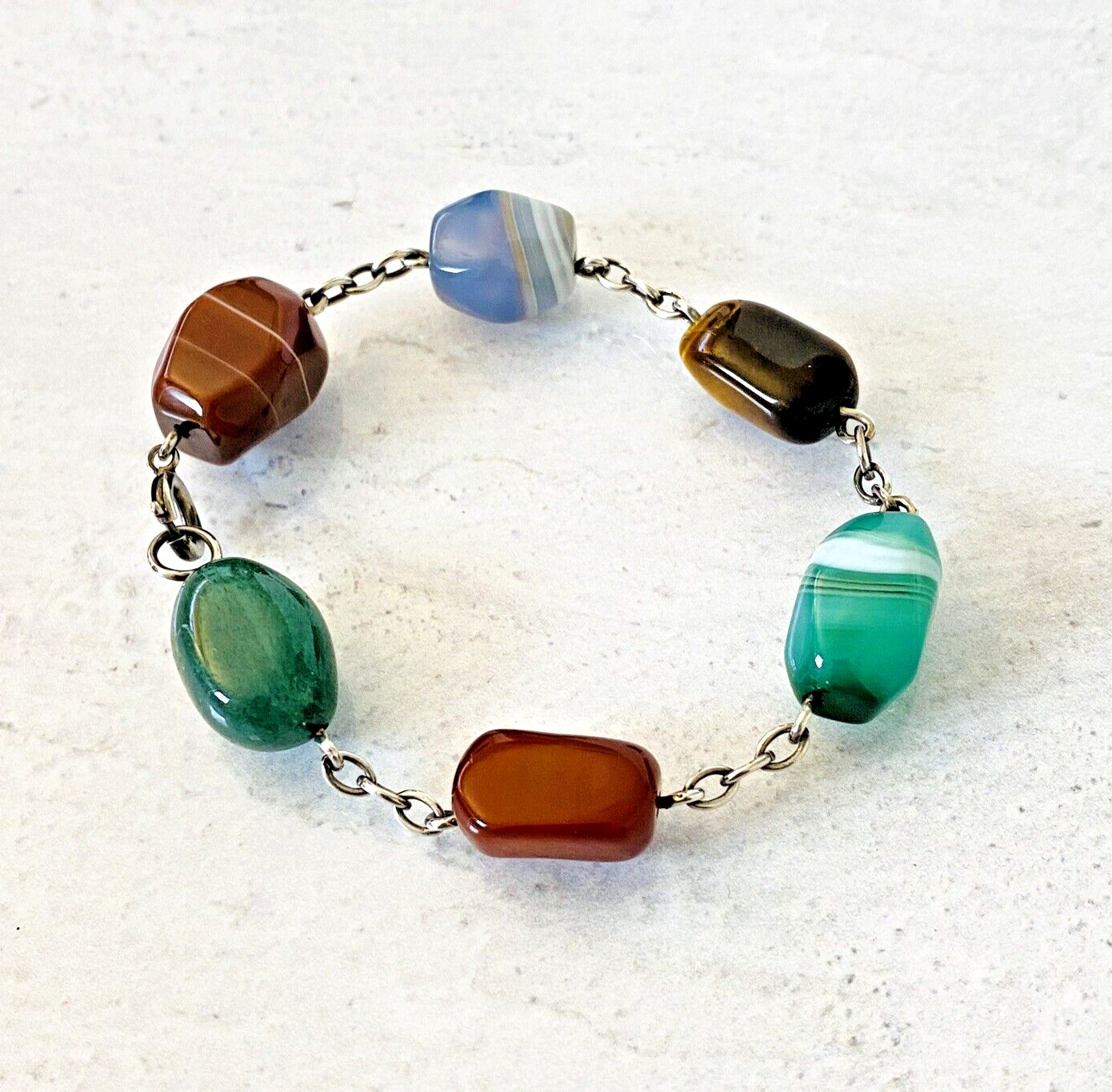 Modernist Sterling Silver Chunky Stone Pebbles Bracelet